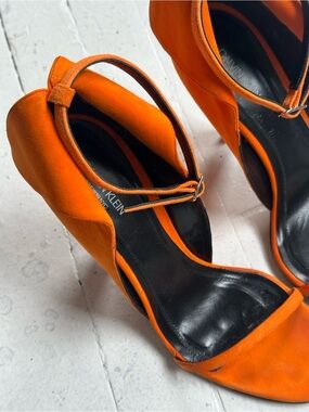 Raf Simons Calvin Klein Orange Suede Stiletto Ankle-Strap Sandals
